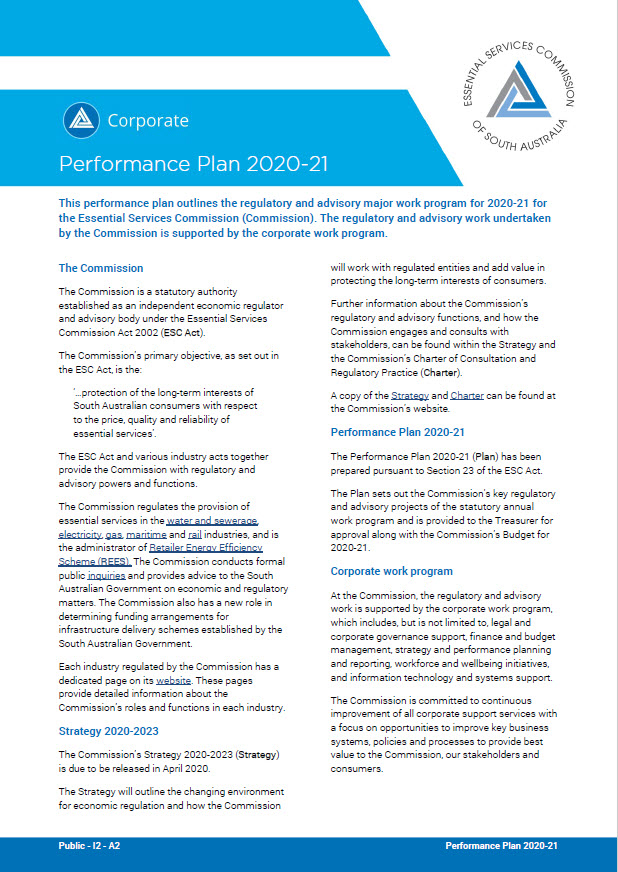 Performance plan 2020-21 front cover